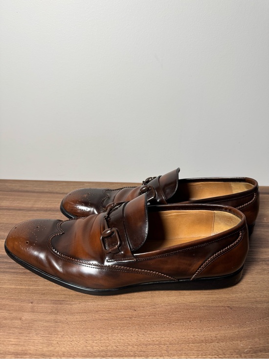 Gucci Other - Gucci Wingtip Horsebit Loafers 10 Brown Patina Leather Slip On Shoes Italy